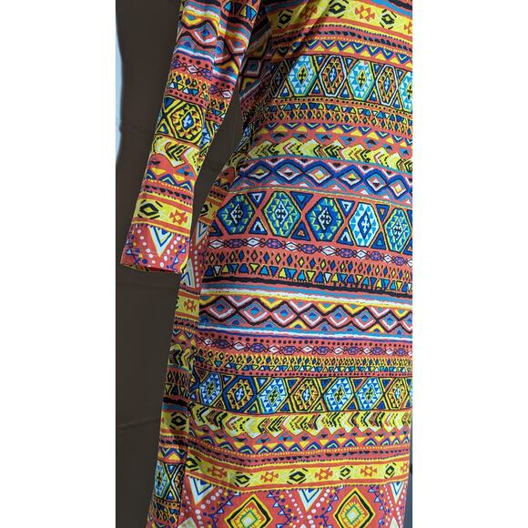 Say What Geometric Tribal Boho Multicolor Print Dress Long Sleeve Bodycon Medium - Picture 3 of 5